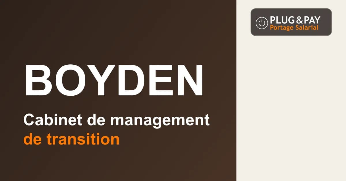 Boyden, cabinet de management de transition, sur un fond brun et écru avec la signature plug&pay.