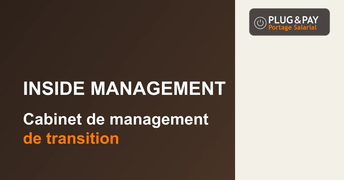 Inside Management, cabinet de management de transition, sur un fond brun et écru avec la signature plug&pay.