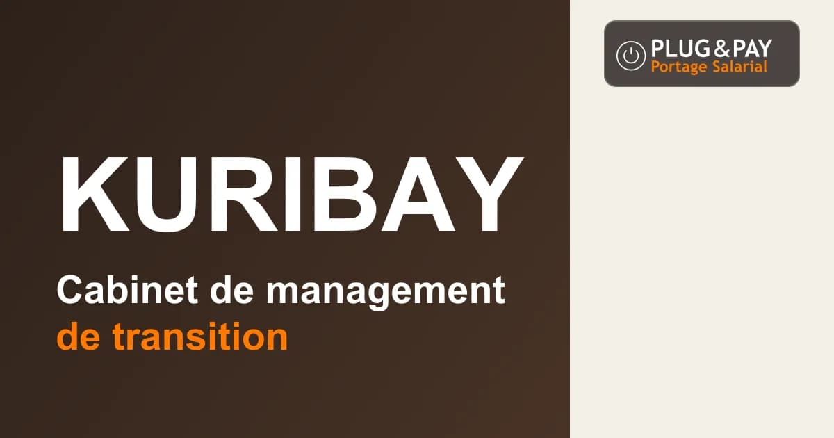 Kuribay, cabinet de management de transition, sur un fond brun et écru avec la signature plug&pay.