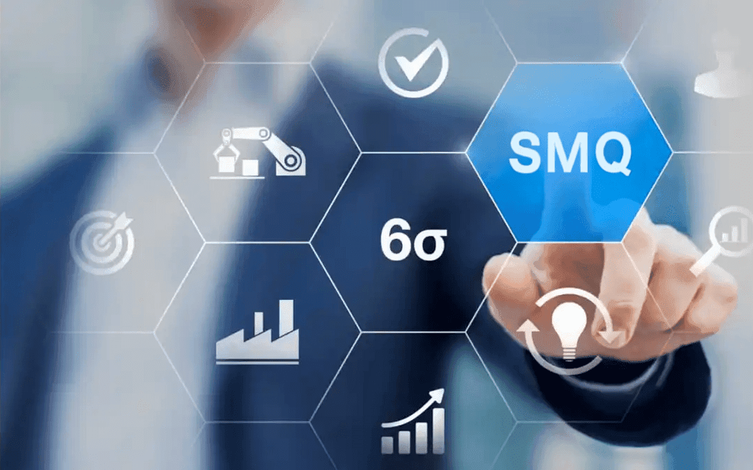 Illustration d’un système de management de la qualité (SMQ) avec un homme cliquant sur SMQ